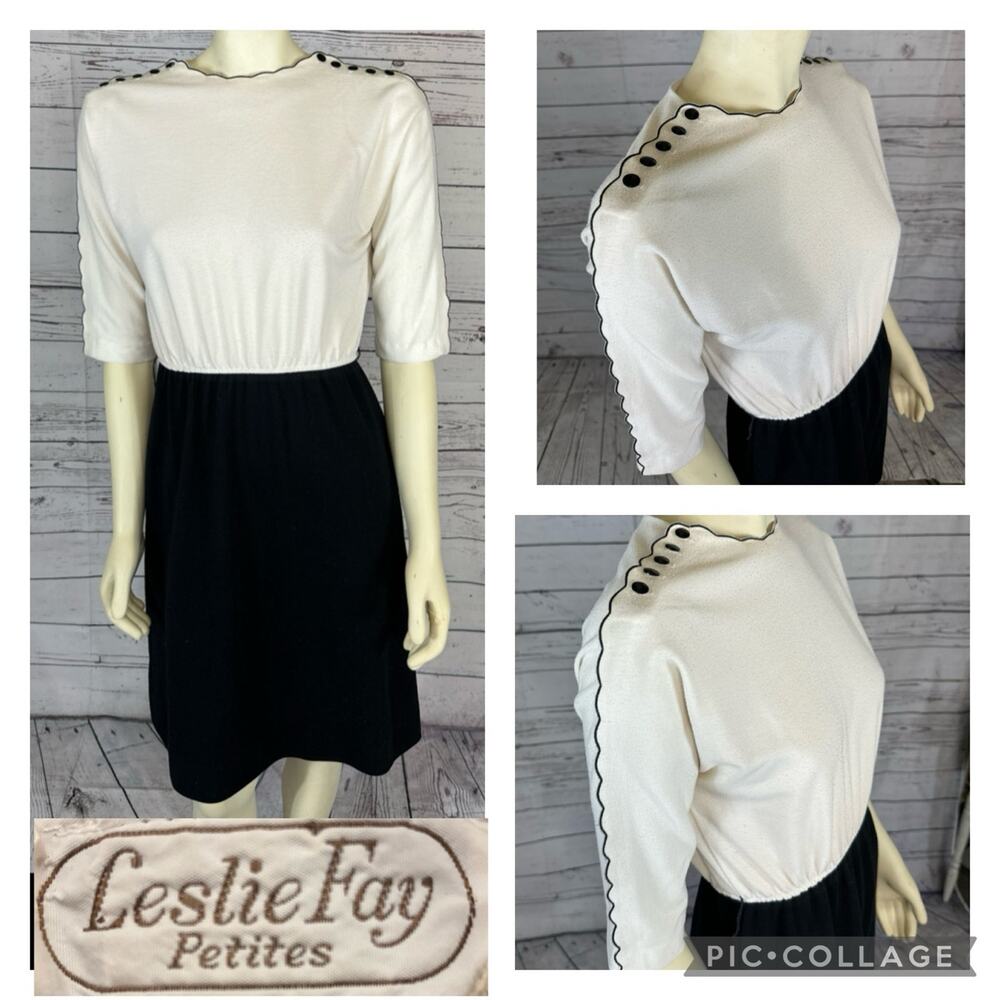 Vintage Leslie Fay dress with buttons and scalloped edges shoulders size small